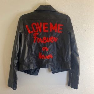 Black leather jacket.